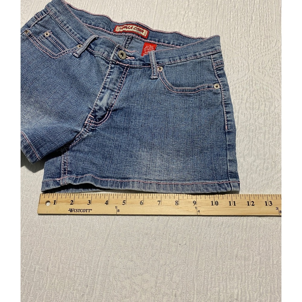 Vanilla Star Jean Shorts Juniors 9 Blue Denim Embroidered Pink Stitching Pockets - Picture 8 of 8
